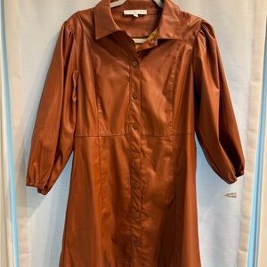 Karlie Orange Brown Peplum Shirt Dress with Notched Collar